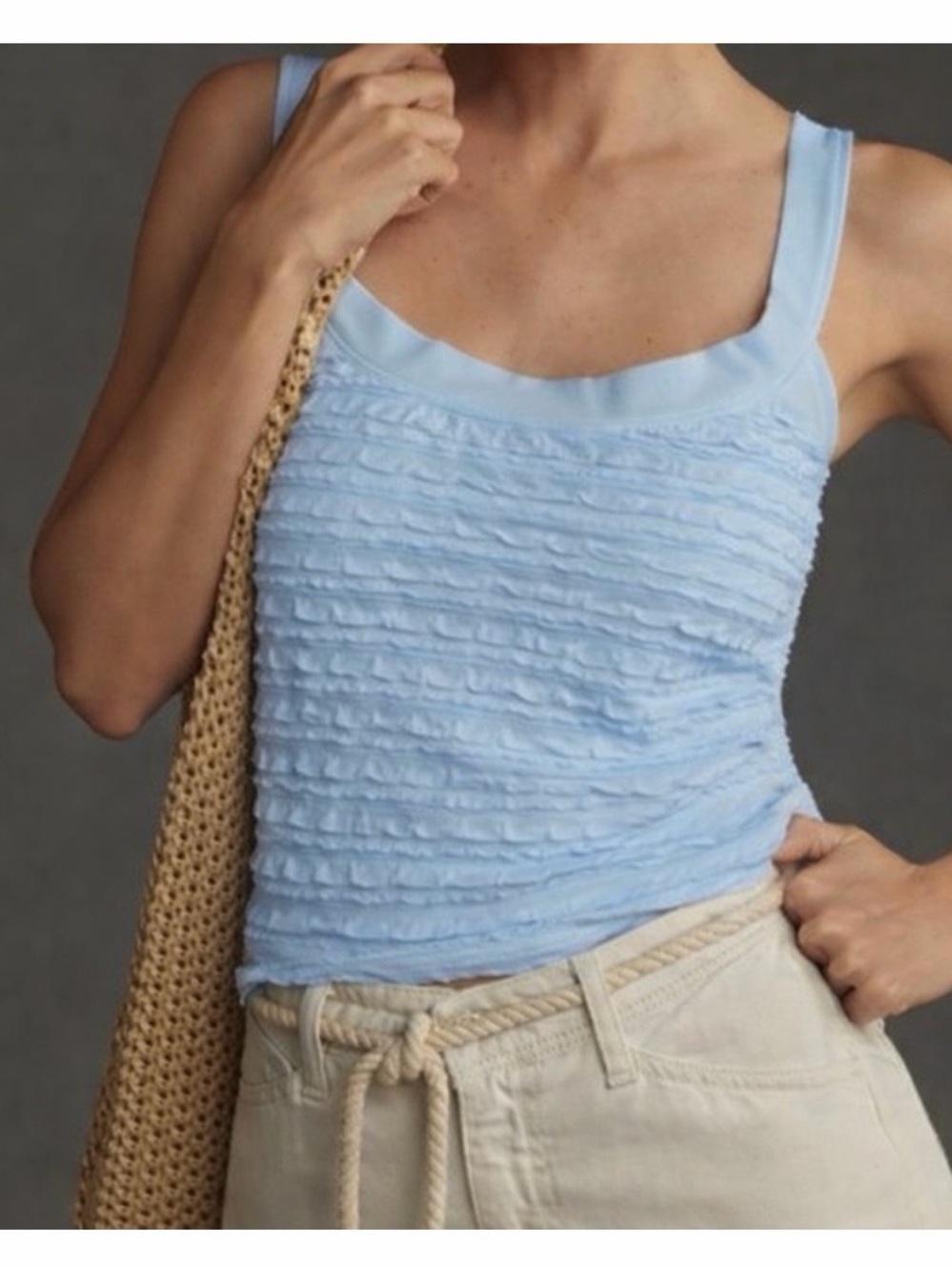 Anthropologie Ice Blue Ruffled Tank Top Size S